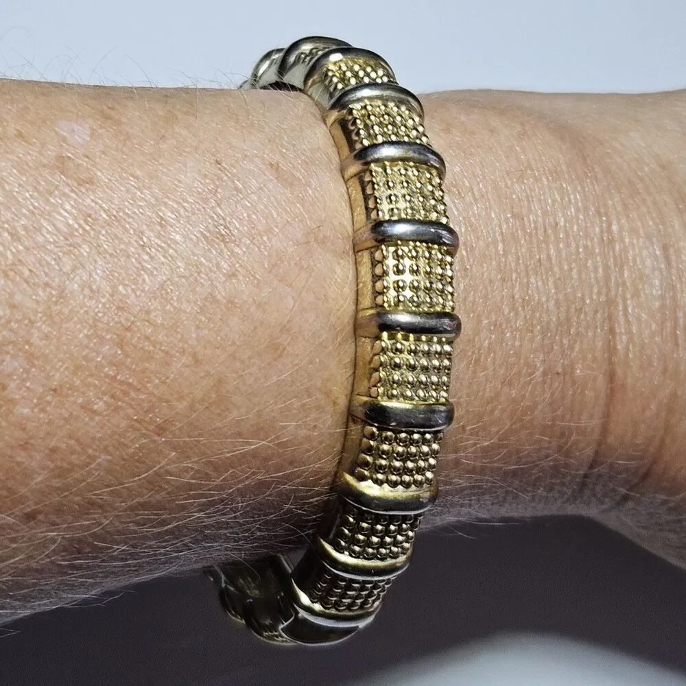 Cookie Lee Gold Tone Textured Hinge Bangle Bracelet Approx 7.5